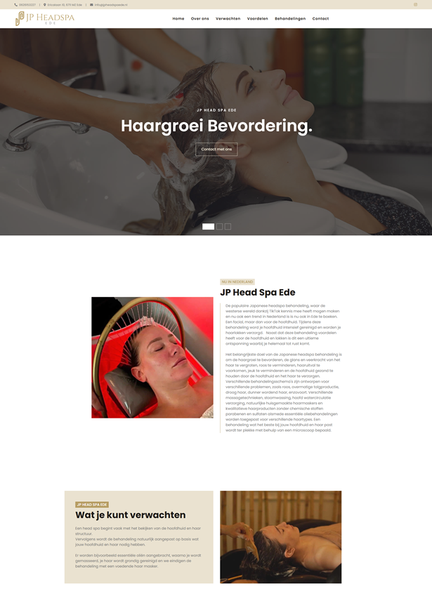 Website ontwerp en ontwikkeling voor JP Head Spa Ede – luxe head spa en wellness behandelingen