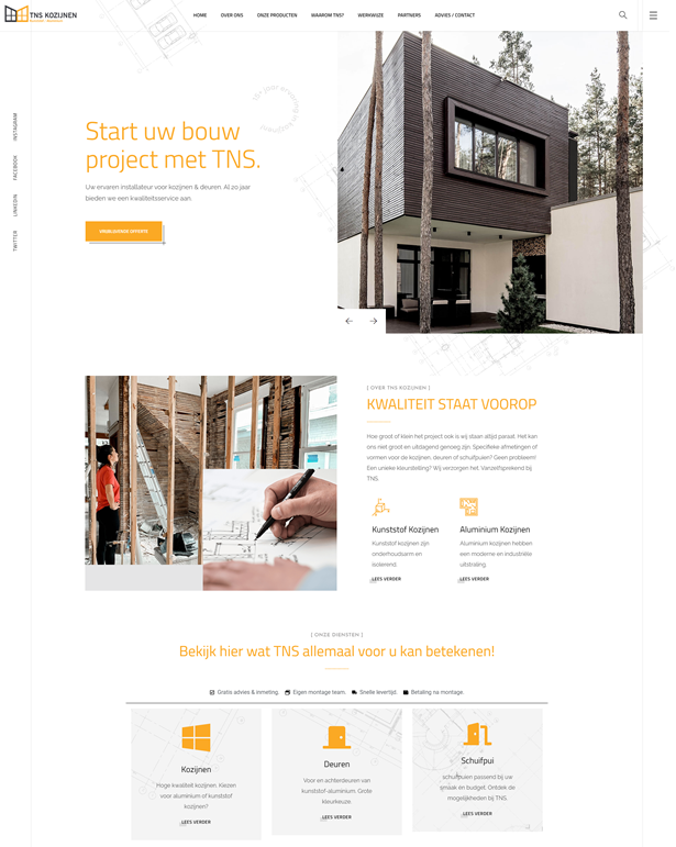 Website ontwerp en ontwikkeling voor TNS Kozijnen – kunststof en aluminium kozijnen, deuren en schuifpuien